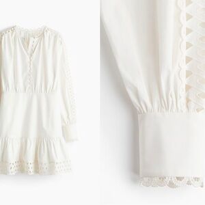 H & M - EMBROIDERED-DETAIL POPLIN DRESS